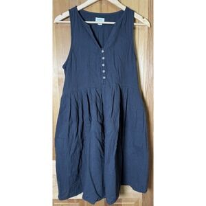Up West Tunic Dress Women Blue Gauze Oversize Lagenlook Henley Cotton Medium